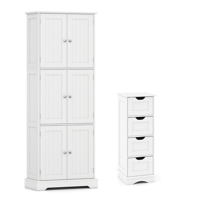 Ensemble d'armoire de salle de bain haute à 6 portes, 4 tiroirs, blanc