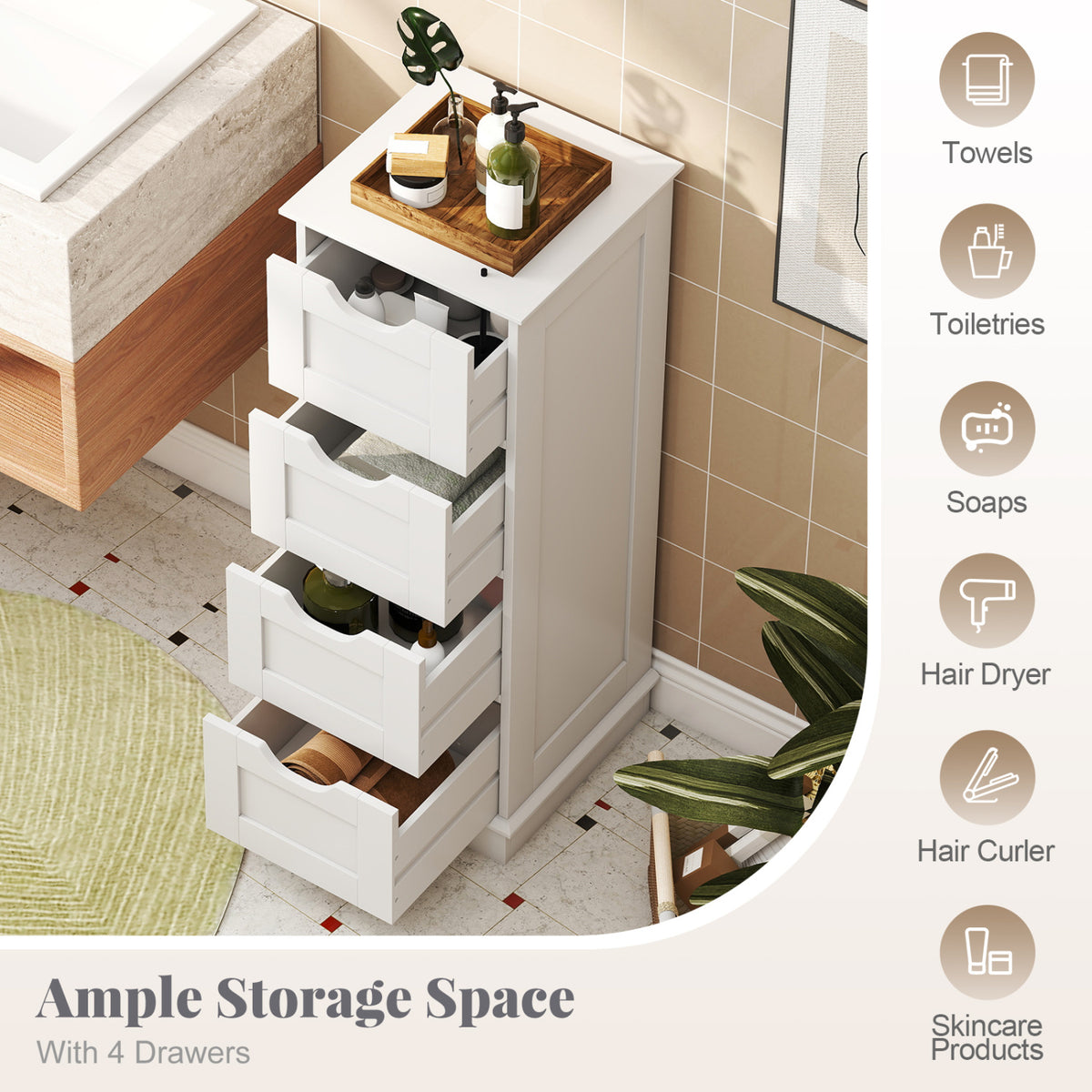 Ensemble d'armoire de salle de bain haute à 6 portes, 4 tiroirs, blanc