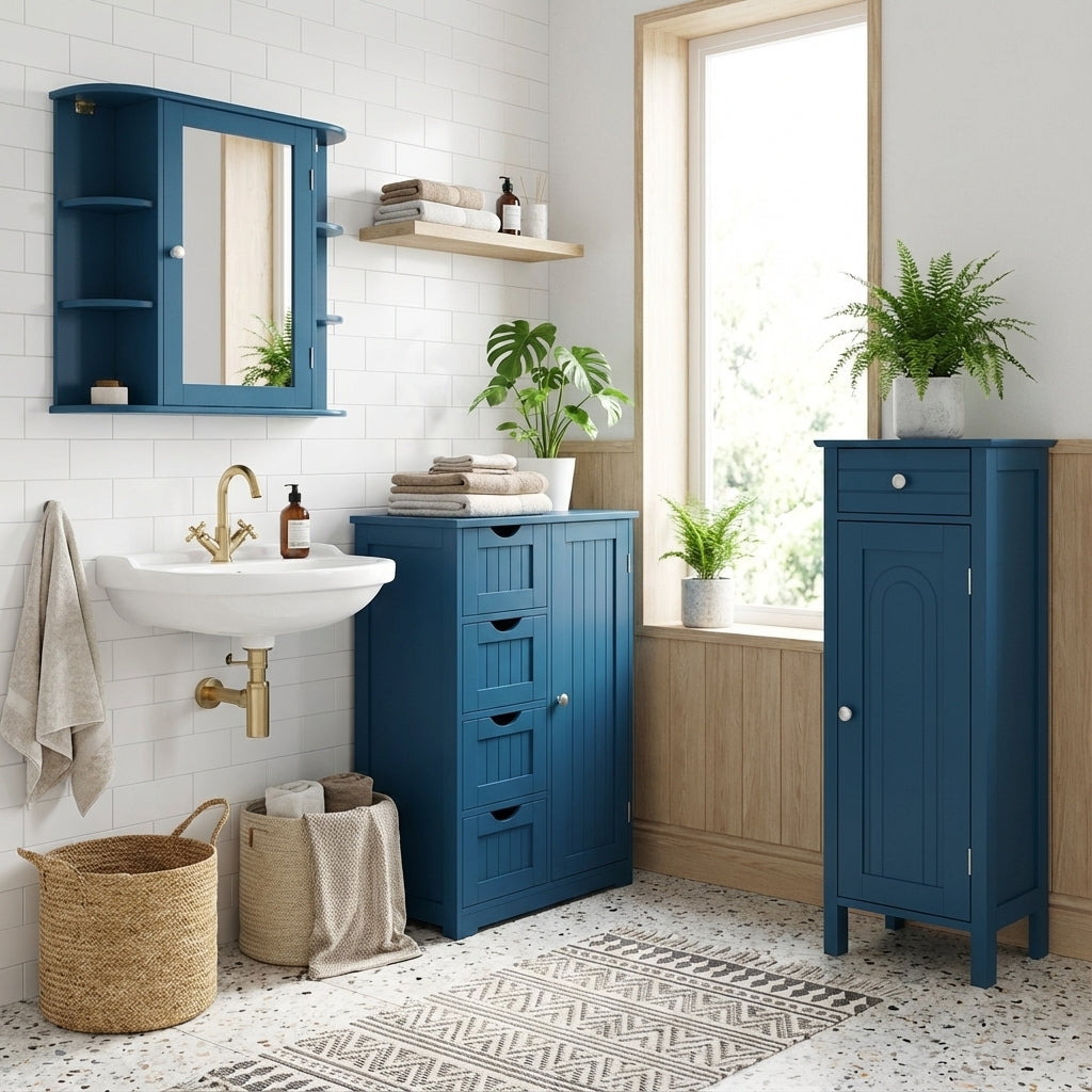 Bathroom Cabinets - Prussian Blue Collection, Dark Blue Floor Cabinets at Gallery Canada