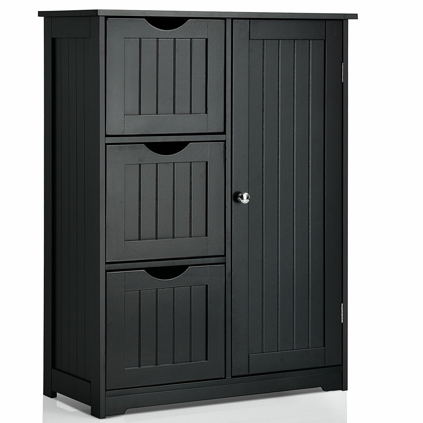 Bathroom Floor Cabinet Side Storage Cabinet with 3 Drawers and 1 Cupboard, Black Floor Cabinets Black at Gallery Canada