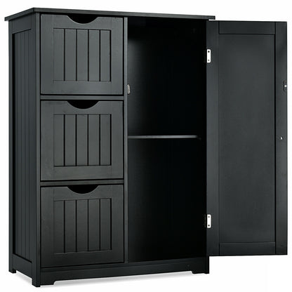 Bathroom Floor Cabinet Side Storage Cabinet with 3 Drawers and 1 Cupboard, Black Floor Cabinets at Gallery Canada
