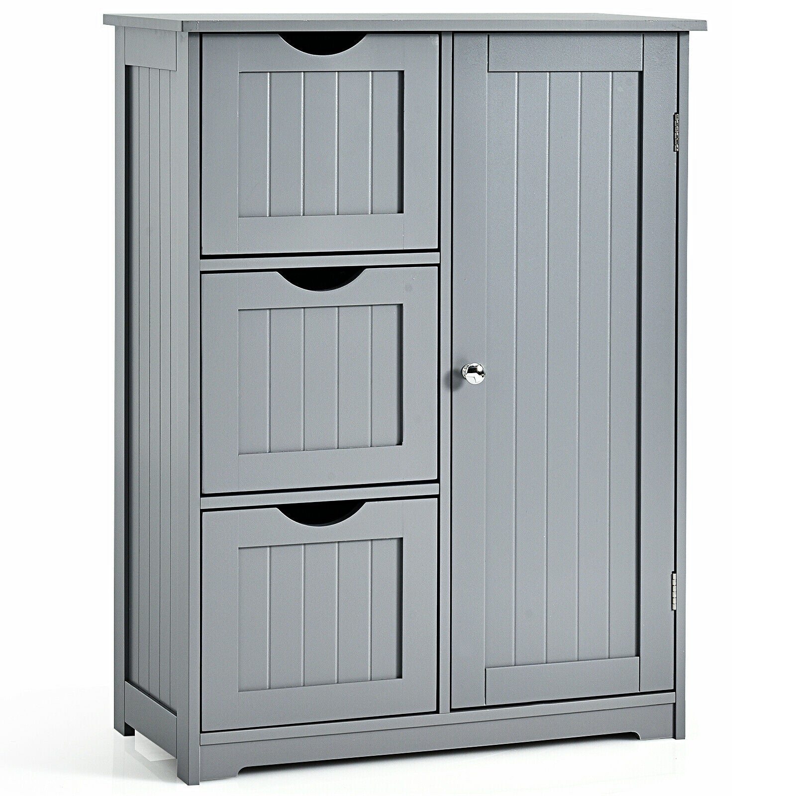 Bathroom Floor Cabinet Side Storage Cabinet with 3 Drawers and 1 Cupboard, Gray Floor Cabinets at Gallery Canada