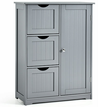 Bathroom Floor Cabinet Side Storage Cabinet with 3 Drawers and 1 Cupboard, Gray Floor Cabinets at Gallery Canada