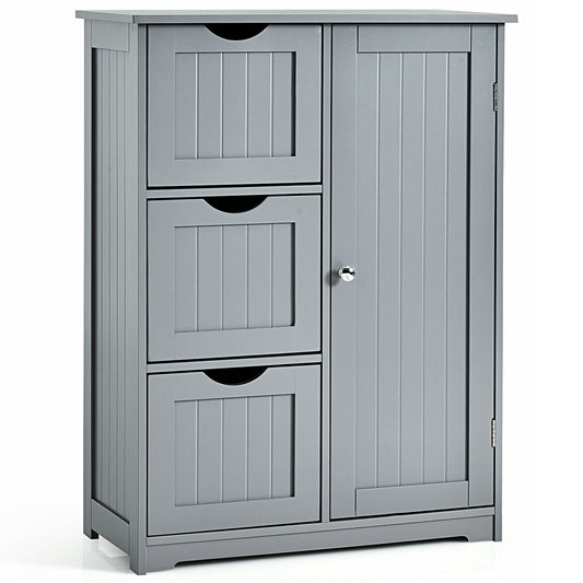 Bathroom Floor Cabinet Side Storage Cabinet with 3 Drawers and 1 Cupboard, Gray Floor Cabinets Gray at Gallery Canada