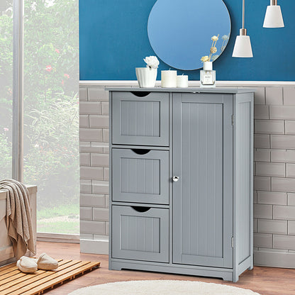 Bathroom Floor Cabinet Side Storage Cabinet with 3 Drawers and 1 Cupboard, Gray Floor Cabinets at Gallery Canada