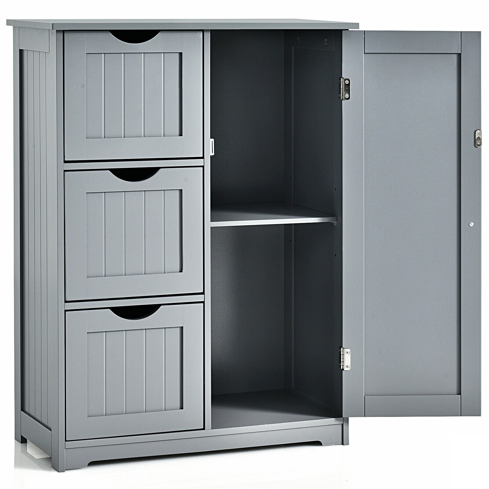 Bathroom Floor Cabinet Side Storage Cabinet with 3 Drawers and 1 Cupboard, Gray Floor Cabinets at Gallery Canada