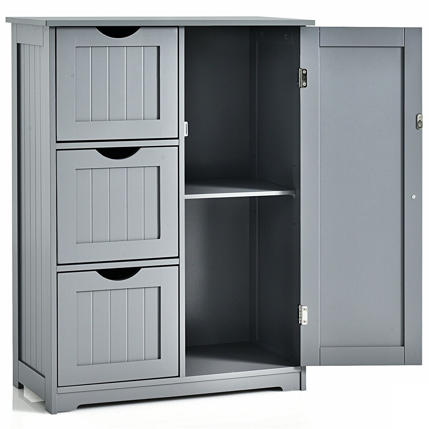Bathroom Floor Cabinet Side Storage Cabinet with 3 Drawers and 1 Cupboard, Gray Floor Cabinets at Gallery Canada