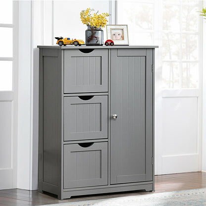Bathroom Floor Cabinet Side Storage Cabinet with 3 Drawers and 1 Cupboard, Gray Floor Cabinets at Gallery Canada