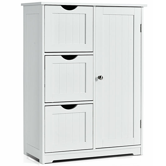 Bathroom Floor Cabinet, 3 Drawers, 1 Cupboard, White