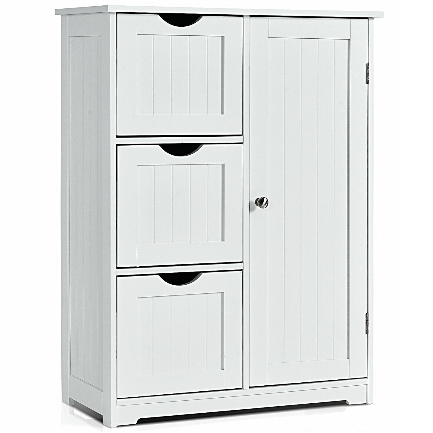 Bathroom Floor Cabinet Side Storage Cabinet with 3 Drawers and 1 Cupboard, White Floor Cabinets at Gallery Canada