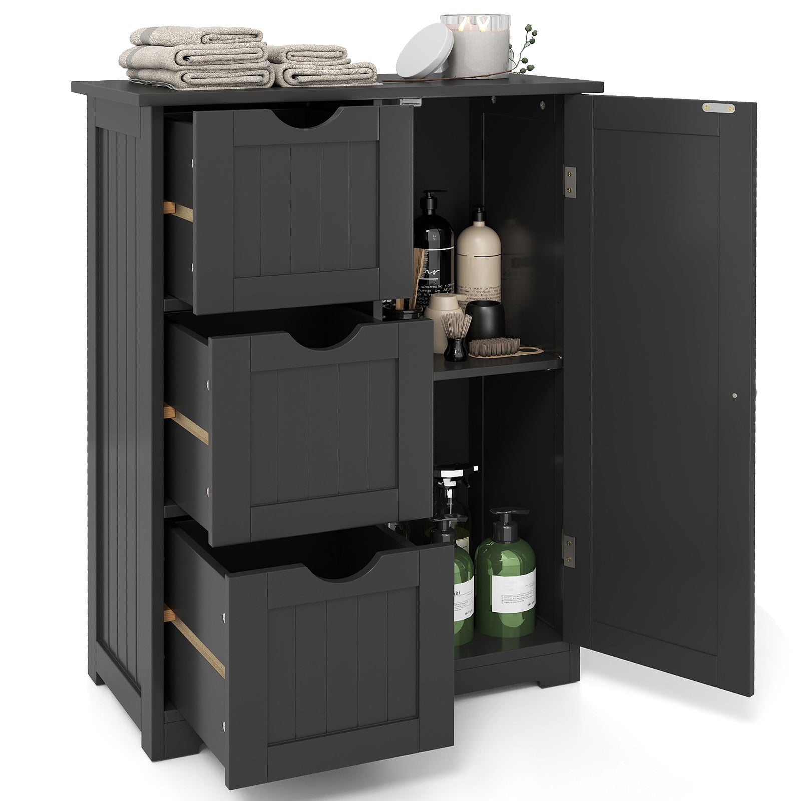 Bathroom Floor Cabinet, 3 Drawers, 1 Cupboard, Black Floor Cabinets at Gallery Canada