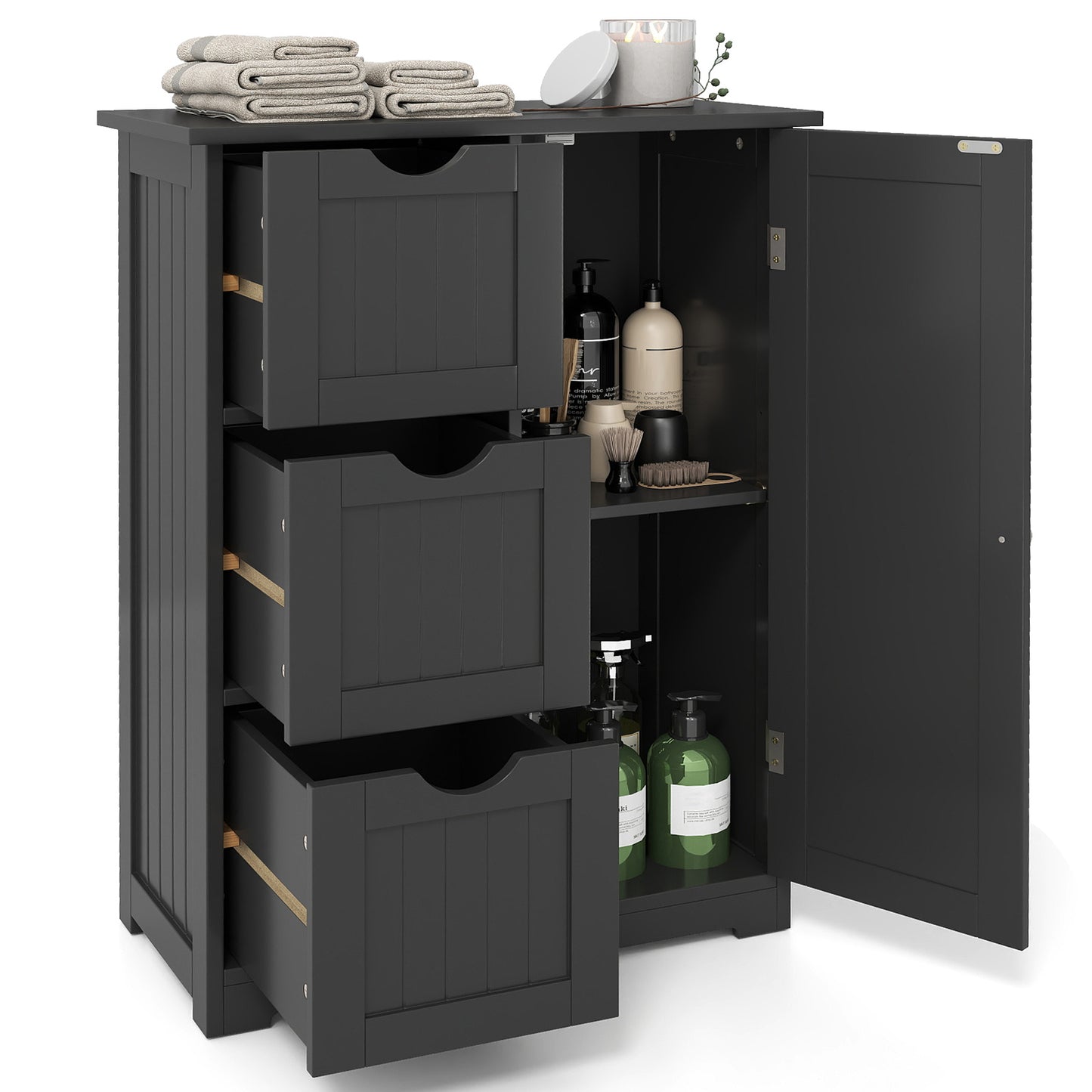 Bathroom Floor Cabinet, 3 Drawers, 1 Cupboard, Black Floor Cabinets at Gallery Canada