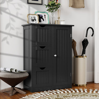 Bathroom Floor Cabinet, 3 Drawers, 1 Cupboard, Black Floor Cabinets at Gallery Canada