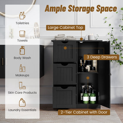 Bathroom Floor Cabinet, 3 Drawers, 1 Cupboard, Black Floor Cabinets at Gallery Canada