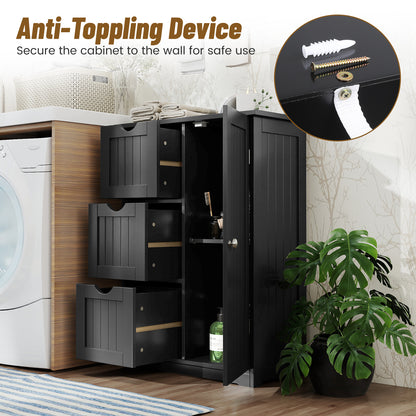 Bathroom Floor Cabinet, 3 Drawers, 1 Cupboard, Black Floor Cabinets at Gallery Canada