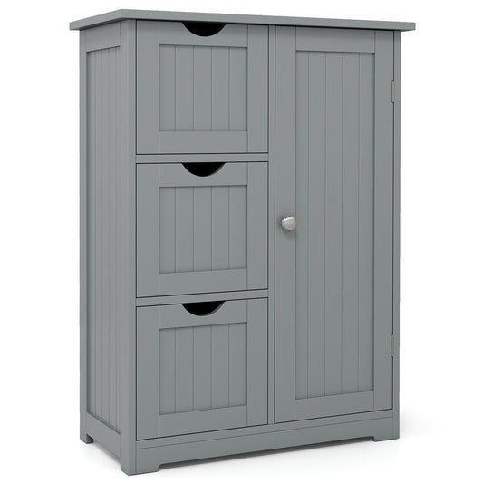 Bathroom Floor Cabinet, 3 Drawers 1 Cupboard, Gray