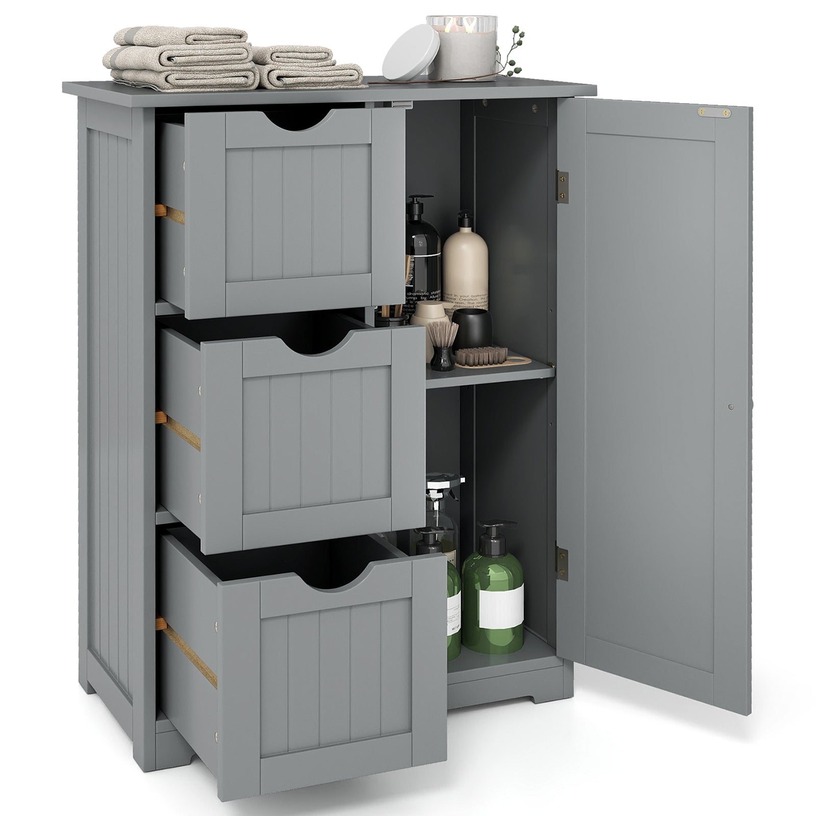 Bathroom Floor Cabinet, 3 Drawers 1 Cupboard, Gray Floor Cabinets at Gallery Canada