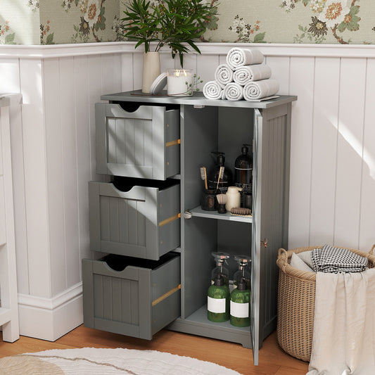 Bathroom Floor Cabinet, 3 Drawers 1 Cupboard, Gray