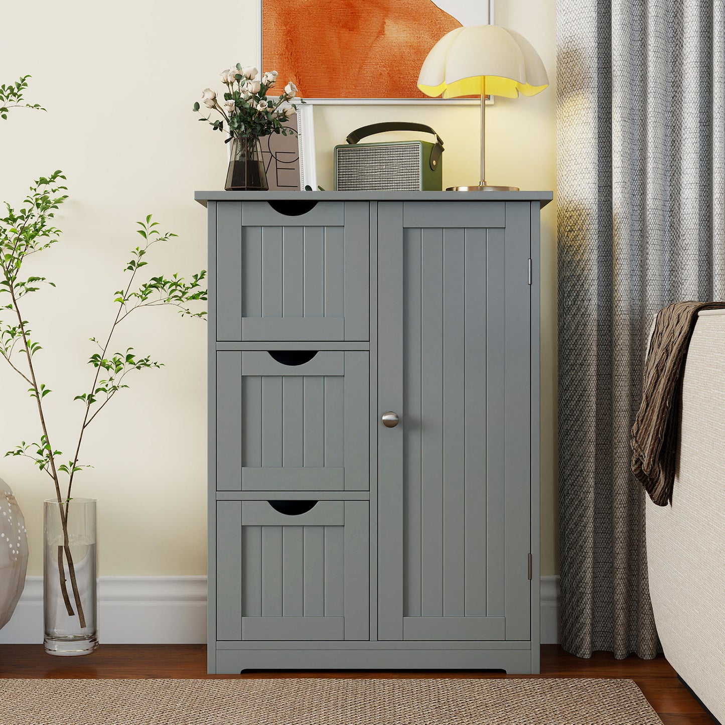 Bathroom Floor Cabinet, 3 Drawers 1 Cupboard, Gray Floor Cabinets at Gallery Canada