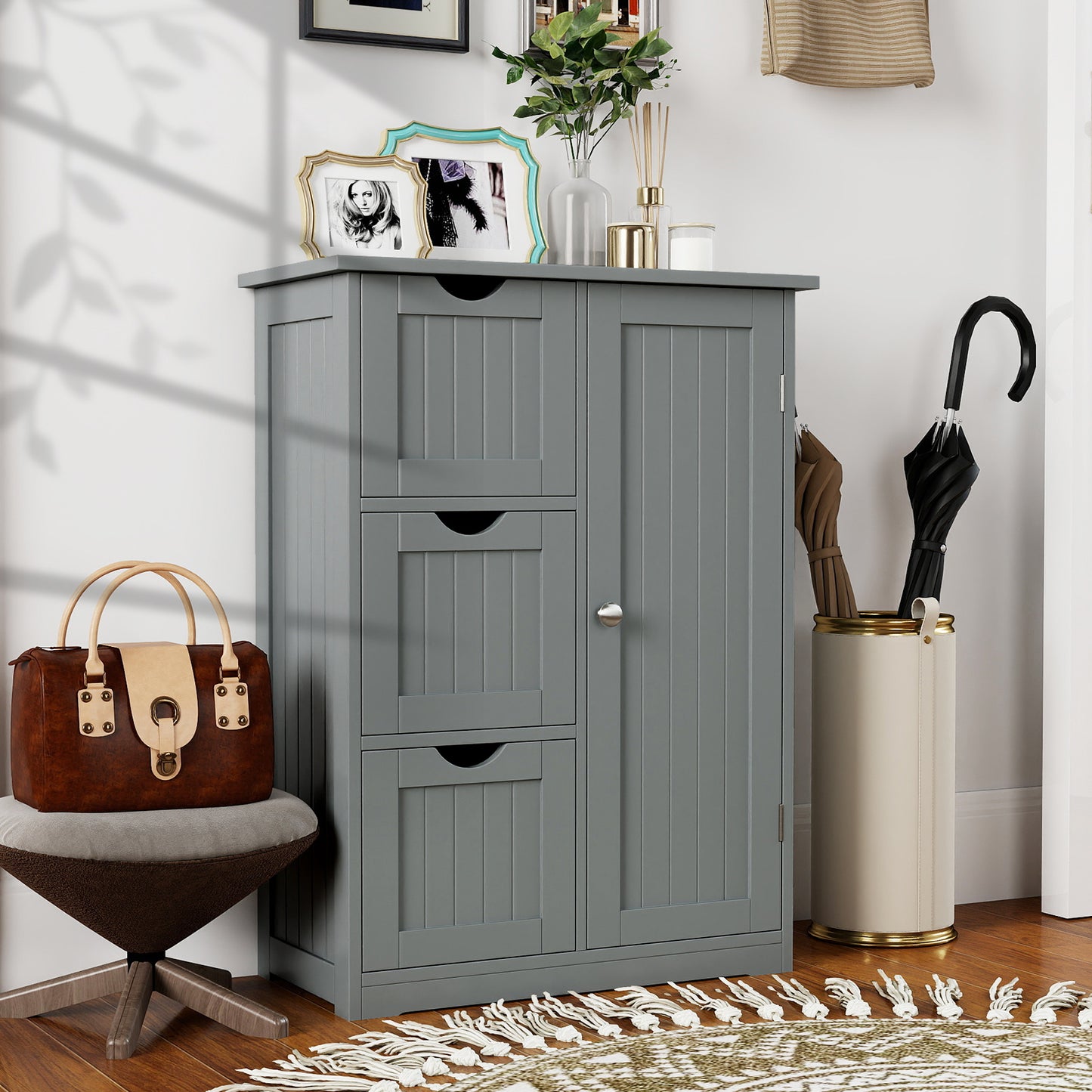 Bathroom Floor Cabinet, 3 Drawers 1 Cupboard, Gray Floor Cabinets at Gallery Canada