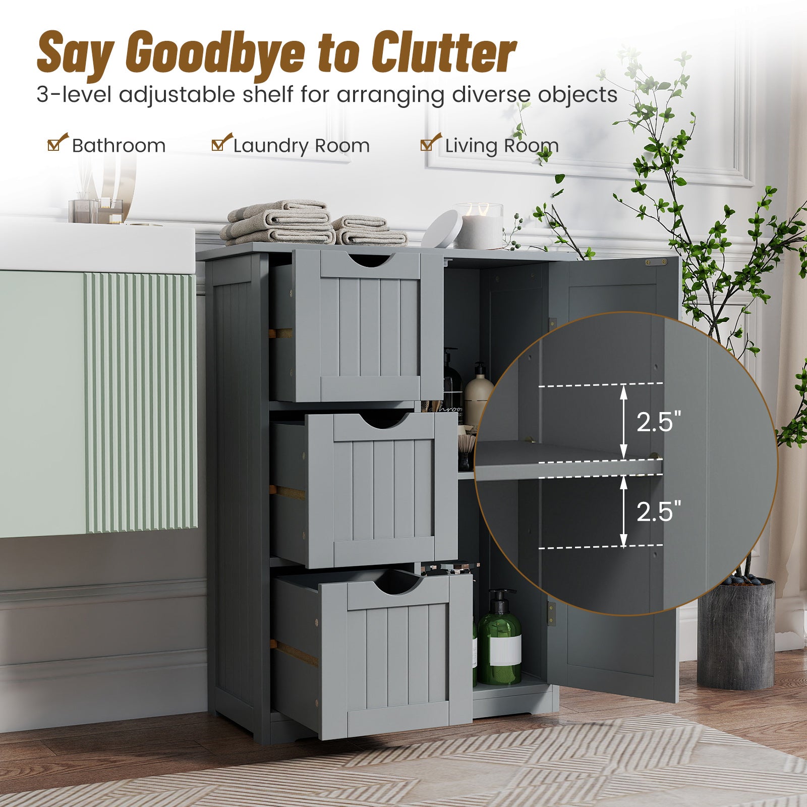 Bathroom Floor Cabinet, 3 Drawers 1 Cupboard, Gray Floor Cabinets at Gallery Canada