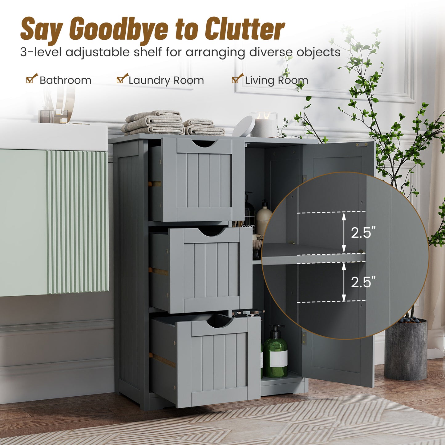 Bathroom Floor Cabinet, 3 Drawers 1 Cupboard, Gray Floor Cabinets at Gallery Canada