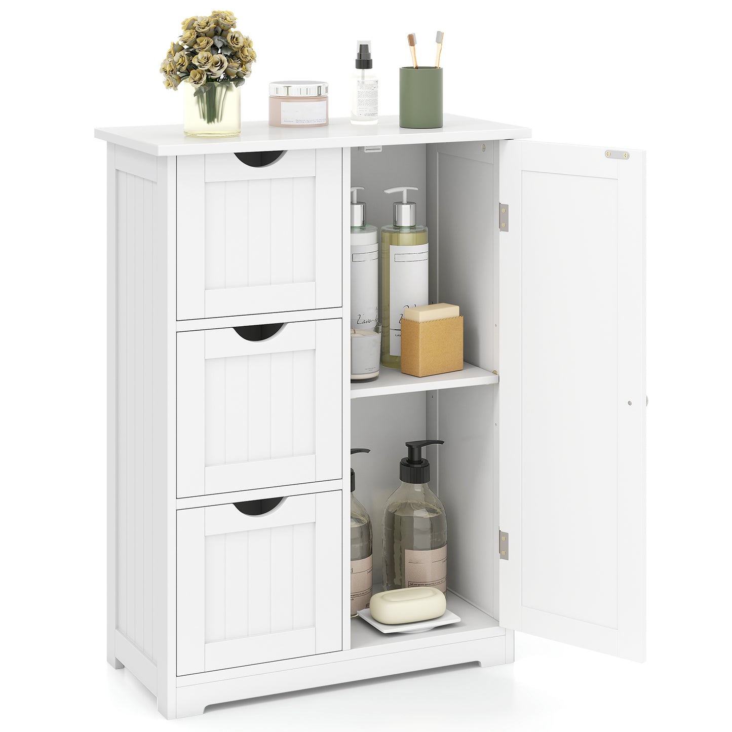 Bathroom Floor Cabinet, 3 Drawers, 1 Cupboard, White Floor Cabinets at Gallery Canada
