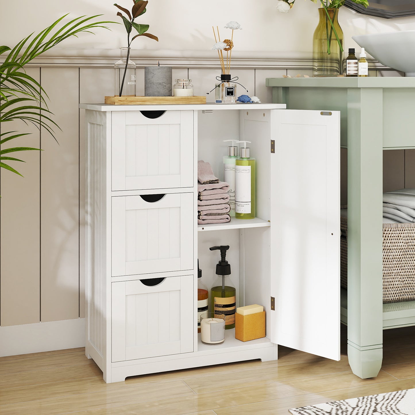 Bathroom Floor Cabinet, 3 Drawers, 1 Cupboard, White Floor Cabinets at Gallery Canada