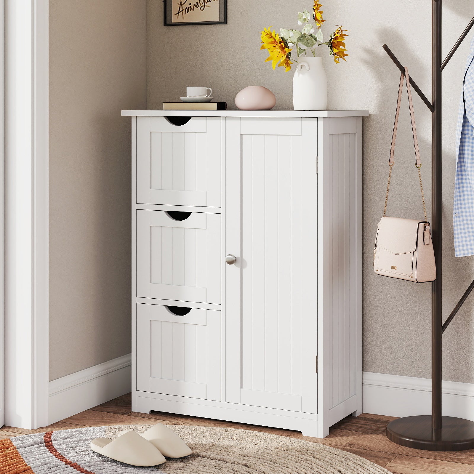 Bathroom Floor Cabinet, 3 Drawers, 1 Cupboard, White Floor Cabinets at Gallery Canada