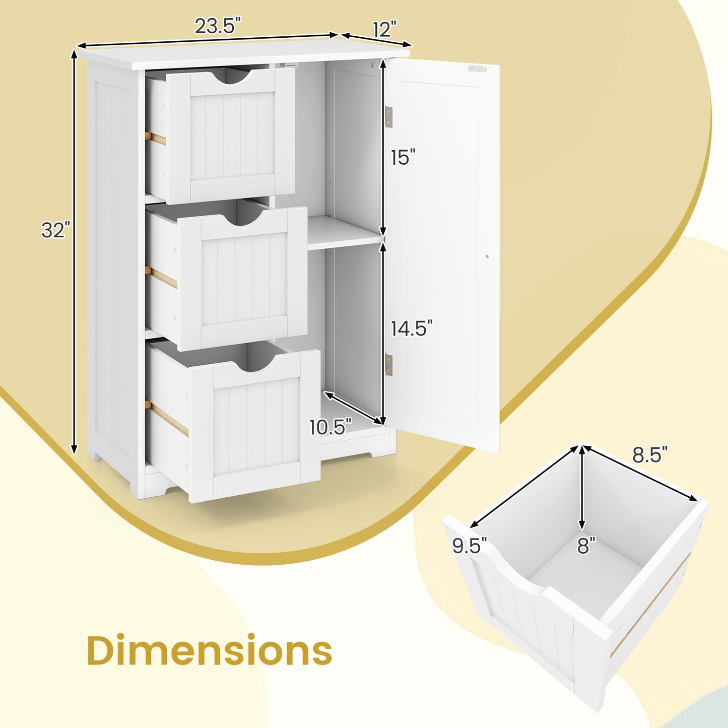 Bathroom Floor Cabinet, 3 Drawers, 1 Cupboard, White Floor Cabinets at Gallery Canada