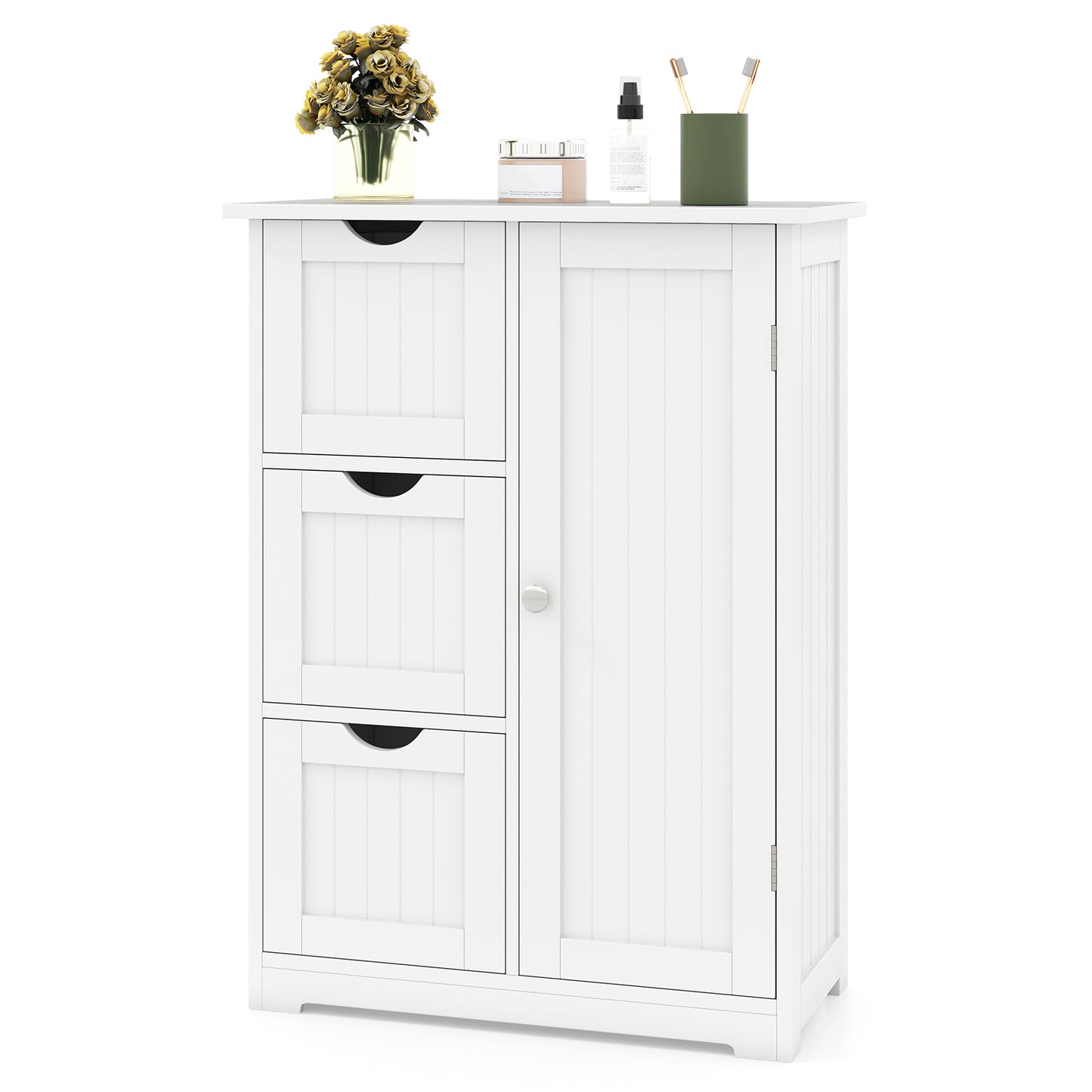 Bathroom Floor Cabinet, 3 Drawers, 1 Cupboard, White Floor Cabinets at Gallery Canada