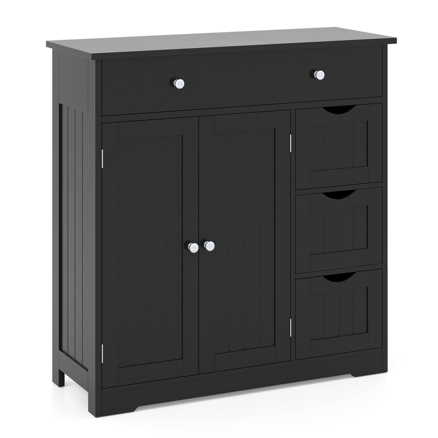 Bathroom Floor Cabinet with 4 Drawers with 2 Doors and Adjustable Shelf, Black Floor Cabinets Black at Gallery Canada