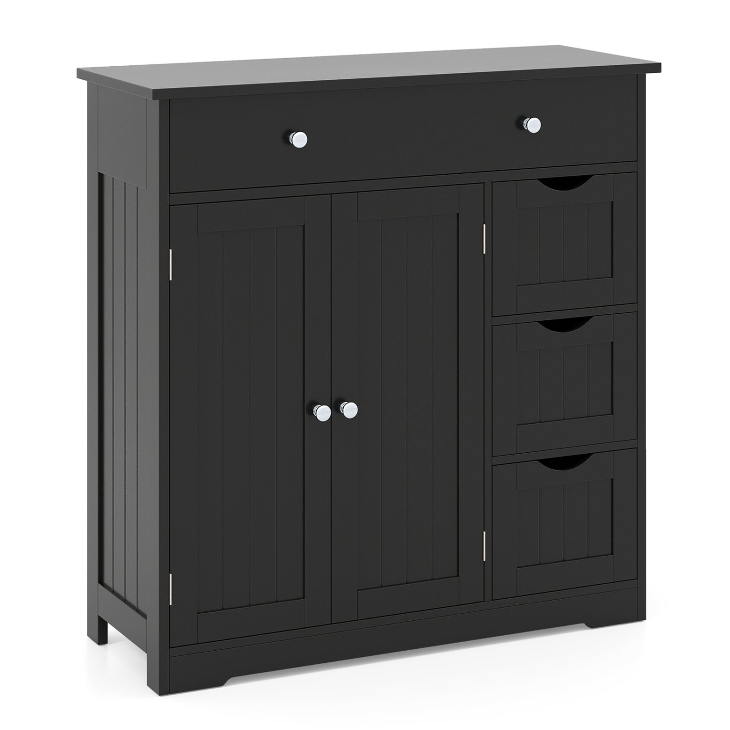 Bathroom Floor Cabinet with 4 Drawers with 2 Doors and Adjustable Shelf, Black Floor Cabinets Black at Gallery Canada