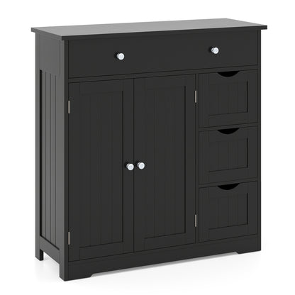 Bathroom Floor Cabinet with 4 Drawers with 2 Doors and Adjustable Shelf, Black Floor Cabinets Black at Gallery Canada