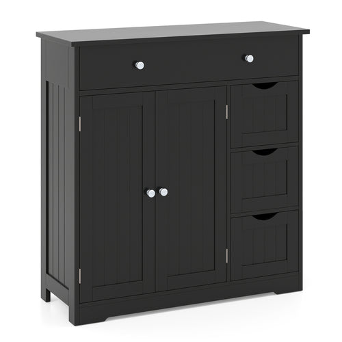 Bathroom Floor Cabinet with 4 Drawers with 2 Doors and Adjustable Shelf, Black