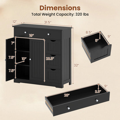 Bathroom Floor Cabinet with 4 Drawers with 2 Doors and Adjustable Shelf, Black Floor Cabinets at Gallery Canada