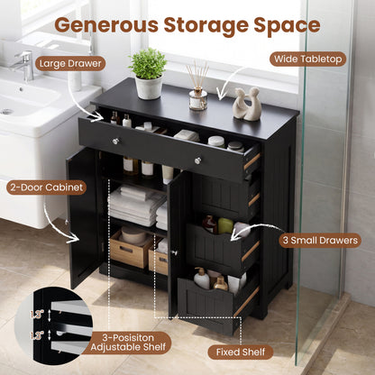Bathroom Floor Cabinet with 4 Drawers with 2 Doors and Adjustable Shelf, Black Floor Cabinets at Gallery Canada