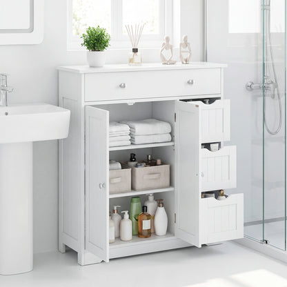 Bathroom Floor Cabinet with 4 Drawers with 2 Doors and Adjustable Shelf, White Floor Cabinets at Gallery Canada