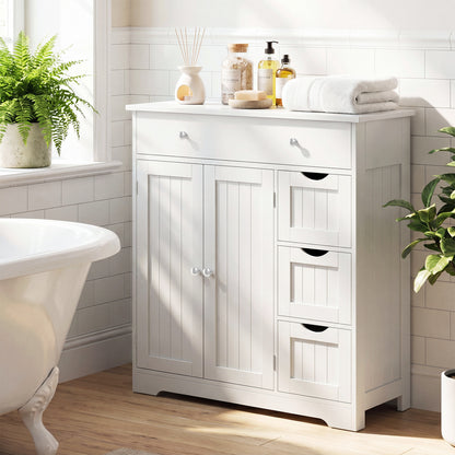 Bathroom Floor Cabinet with 4 Drawers with 2 Doors and Adjustable Shelf, White Floor Cabinets at Gallery Canada