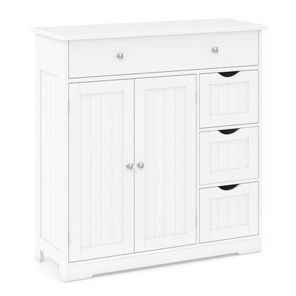 Bathroom Floor Cabinet with 4 Drawers with 2 Doors and Adjustable Shelf, White Floor Cabinets White at Gallery Canada