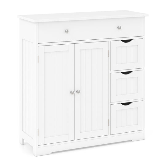 Bathroom Floor Cabinet with 4 Drawers with 2 Doors and Adjustable Shelf, White Floor Cabinets White at Gallery Canada