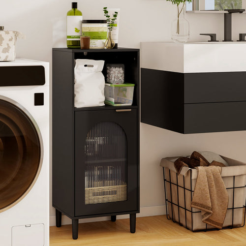 Wood Bathroom Floor Cabinet, Adjustable Shelf, Black