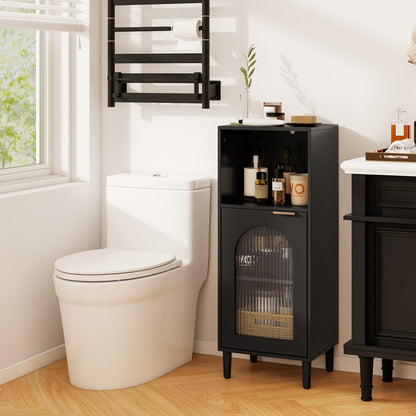 Wood Bathroom Floor Cabinet, Adjustable Shelf, Black