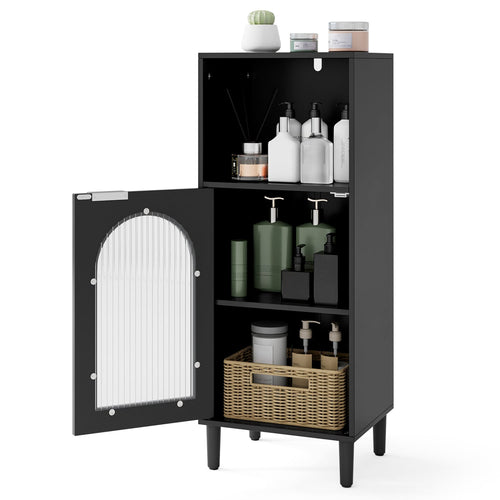 Wood Bathroom Floor Cabinet, Adjustable Shelf, Black