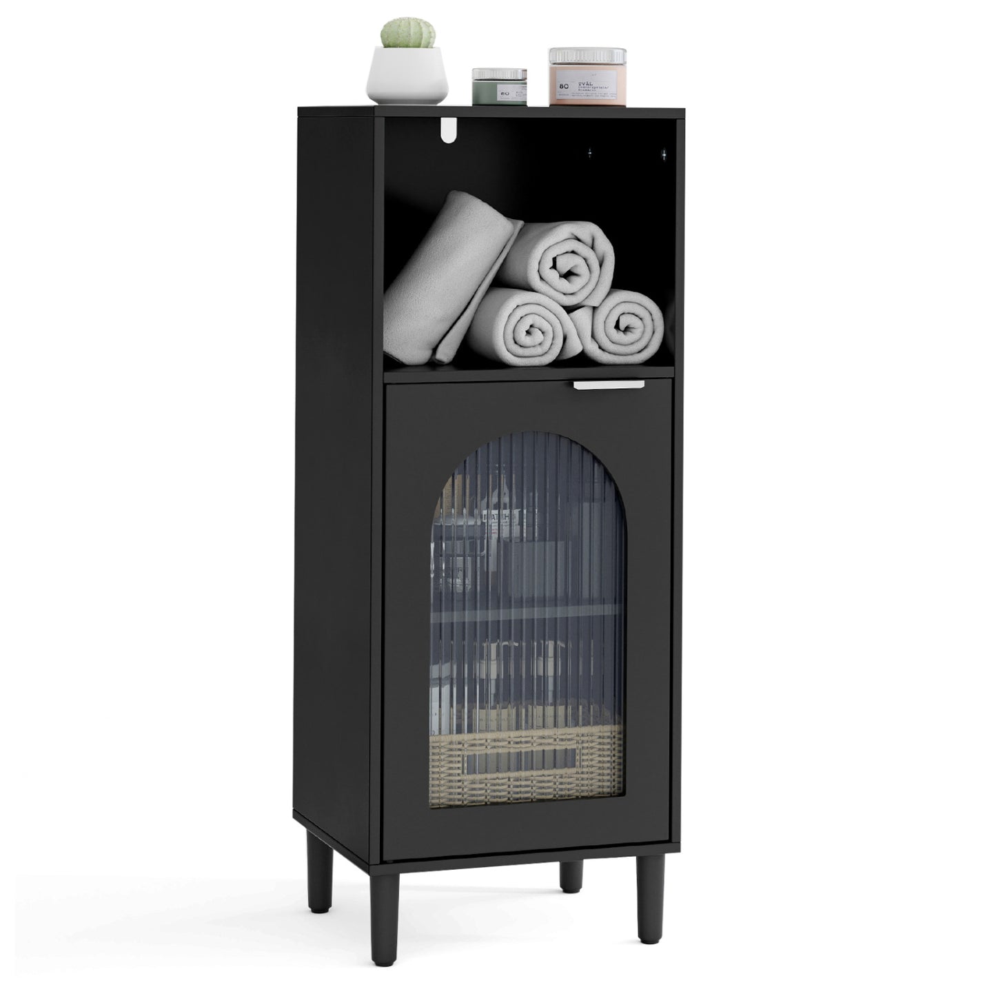 Wood Bathroom Floor Cabinet, Adjustable Shelf, Black