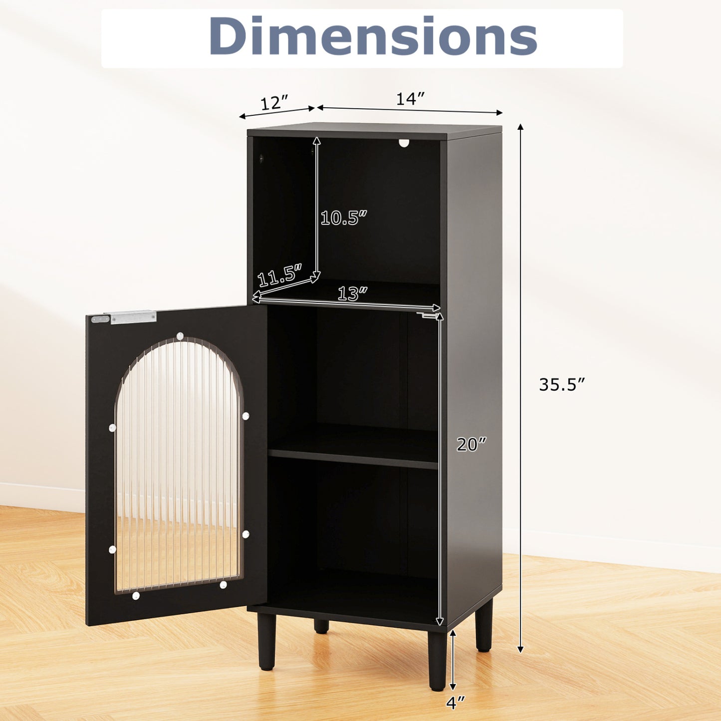 Wood Bathroom Floor Cabinet, Adjustable Shelf, Black