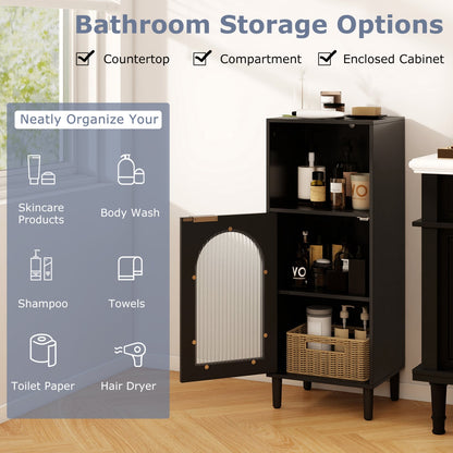 Wood Bathroom Floor Cabinet, Adjustable Shelf, Black