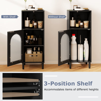 Wood Bathroom Floor Cabinet, Adjustable Shelf, Black