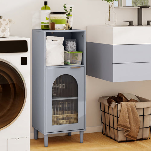 Bathroom Floor Cabinet, Wood Side Storage, Adjustable Shelf, Gray
