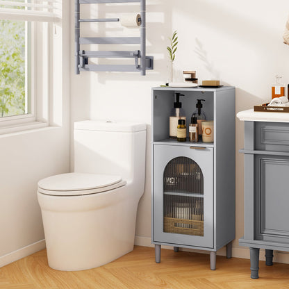 Bathroom Floor Cabinet, Wood Side Storage, Adjustable Shelf, Gray